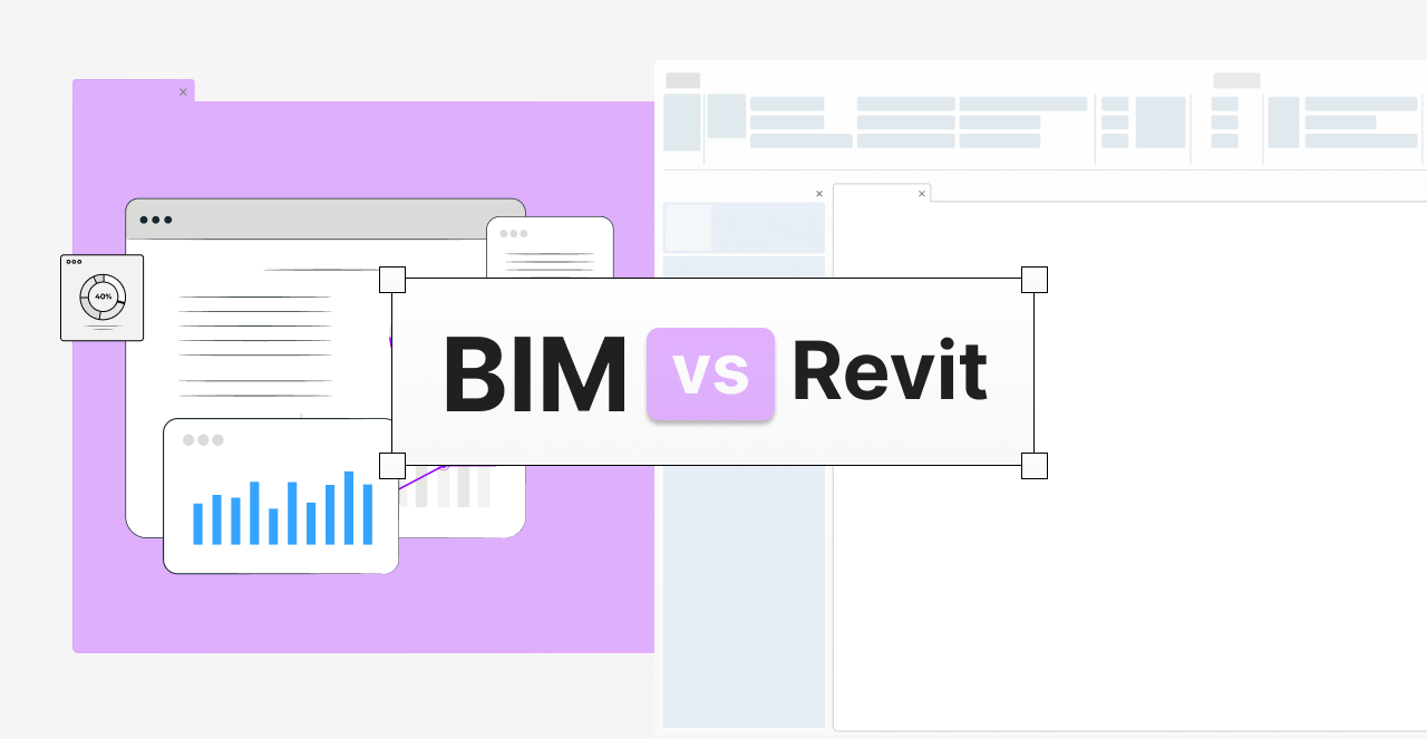 Imagem de softwares de arquiteturas abertos em vetor e na frente escrito "BIM vs Revit"