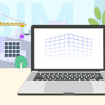 Um notebook com o display mostrando um projeto de arquitetura com elementos de engenharia civil atrás exemplificando o que é bim