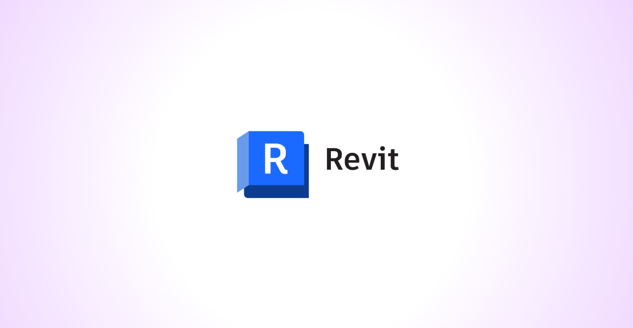 Revit logo displayed on a light purple gradient background — Autodesk’s BIM software for architecture, engineering, and construction.