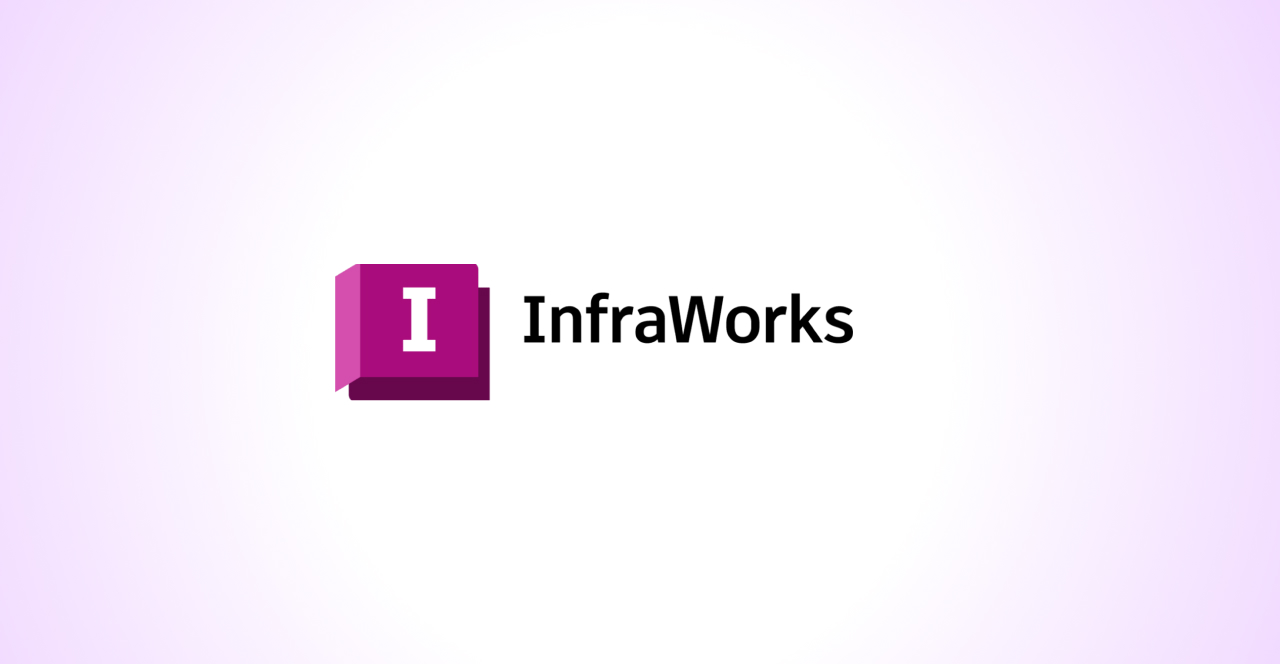 Logo de InfraWorks sobre fondo claro — software de Autodesk para planificación de infraestructuras y modelado 3D de entornos construidos y naturales.