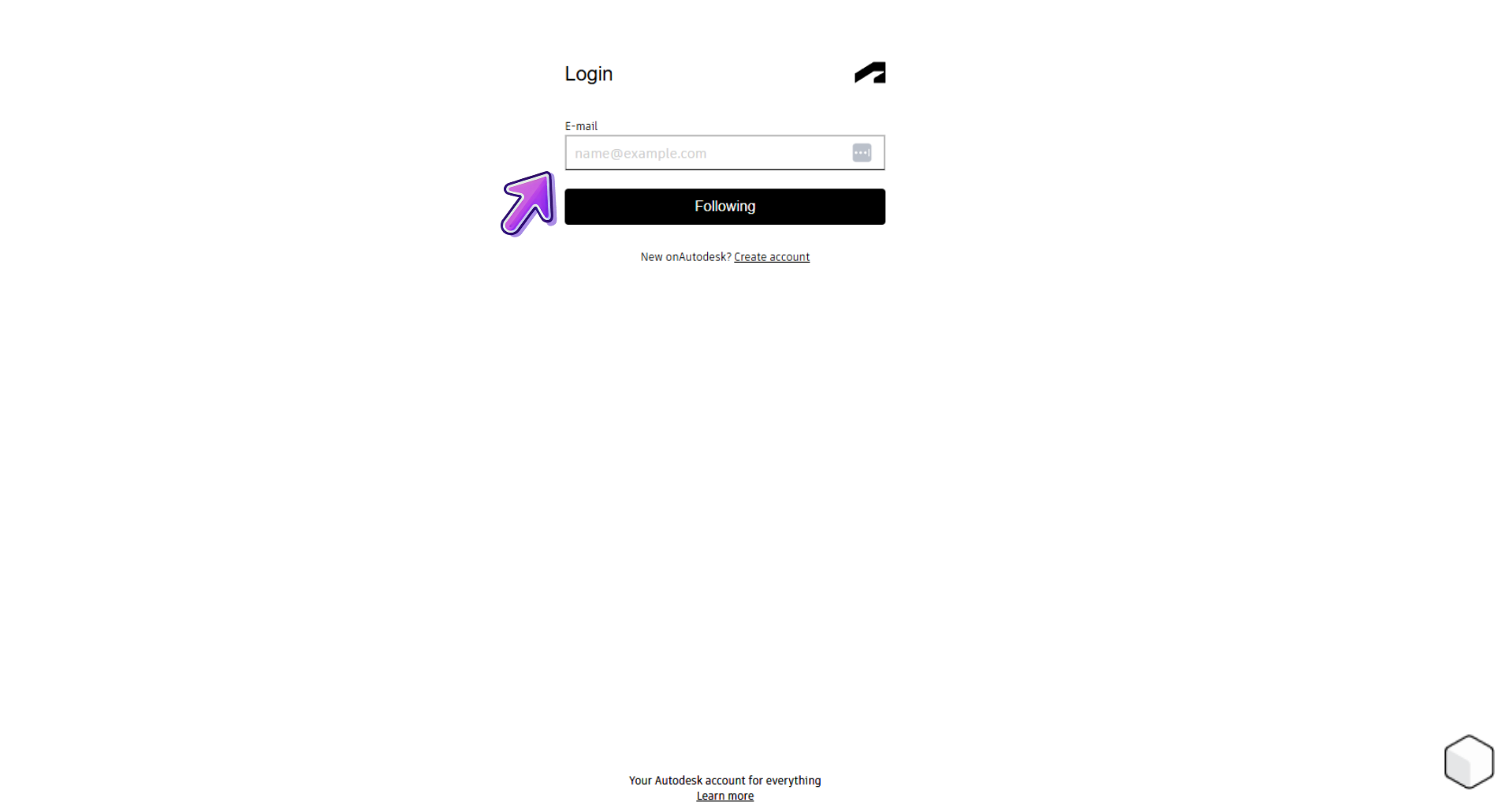 Login screen with email input field and "Following" button; new user option.