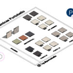 Imagem que apresenta diferentes tipos de cerâmicas do portfólio da Cerâmicas Portobello, exibindo padrões e cores diversas para acabamento de ambientes.