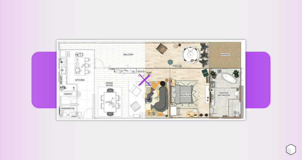 Planta baixa de apartamento moderno, mostrando distribuição de ambientes como sala, cozinha, quartos e áreas externas para um design funcional.