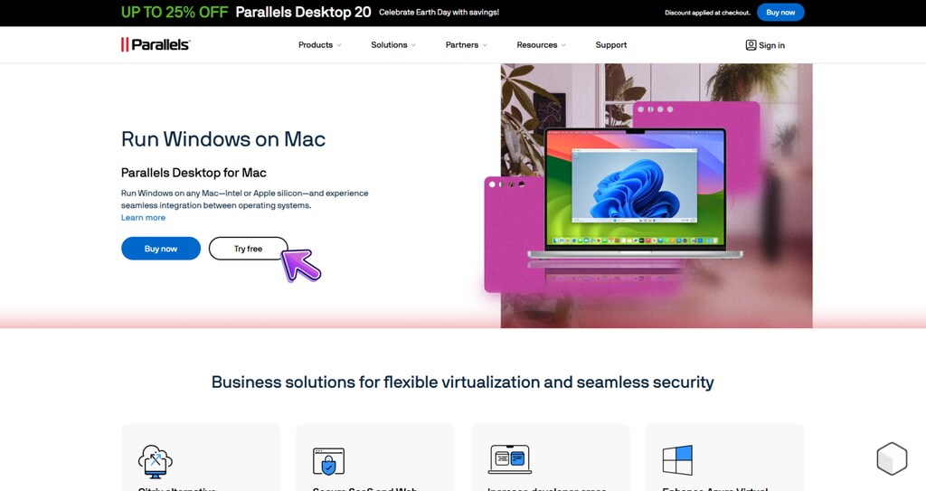 Imagem do site Parallels Desktop mostrando a possibilidade de rodar Windows em Mac, ideal para usuários de Revit para Mac.