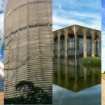 Obras de Oscar Niemeyer, sendo Catedral, Copan, Palácio Itamaraty e Conjunto da Pampulha