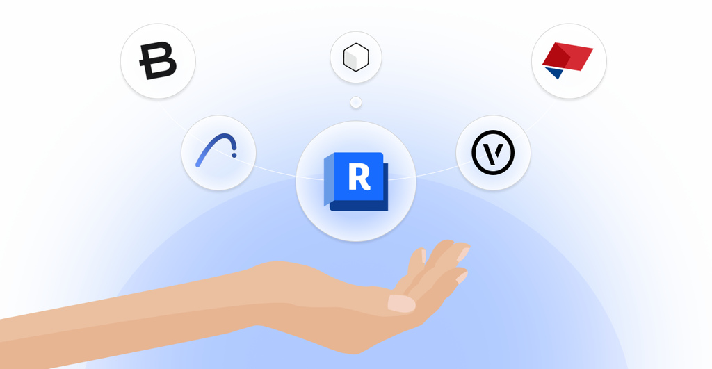 Imagem ilustrativa de um dedo apontado para um fundo digital com vários logos, como Revit, Blocks, Vectorworks