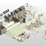 Imagem demonstrando o processo de scan to Bim, com um scanner terrestre realizando a digitalização de um imóvel para criação de um modelo BIM detalhado.
