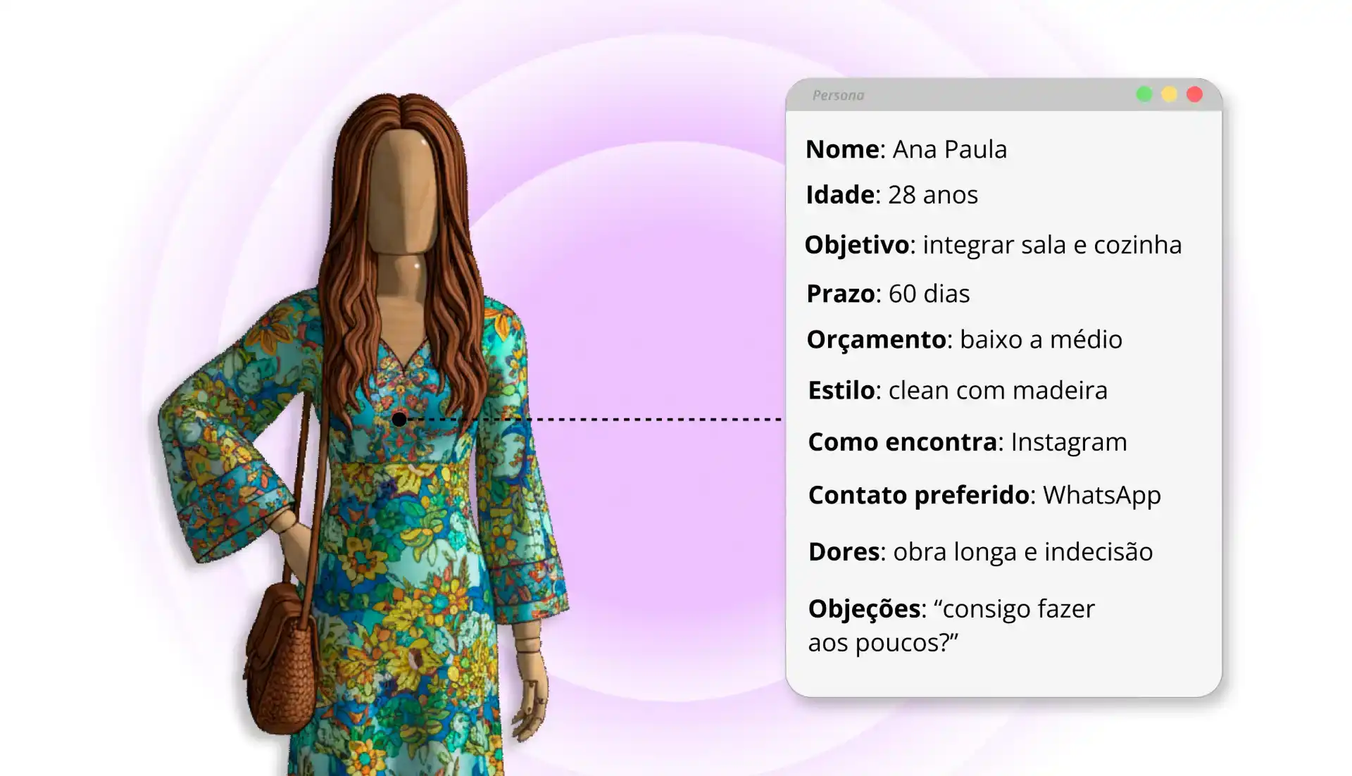 Imagem ilustrativa de uma personagem feminina representando uma estratégia de marketing para arquitetos, destacando planejamento e comunicação eficaz.