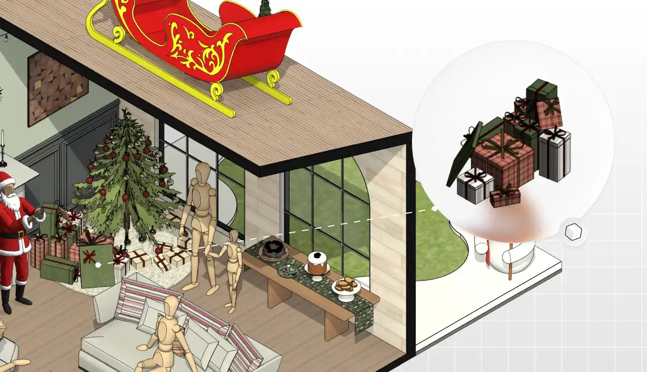 Decoração de Natal com árvore, presentes, homem de madeira e papai noel, ideal para quem busca ideias de decoração natalina para casa.