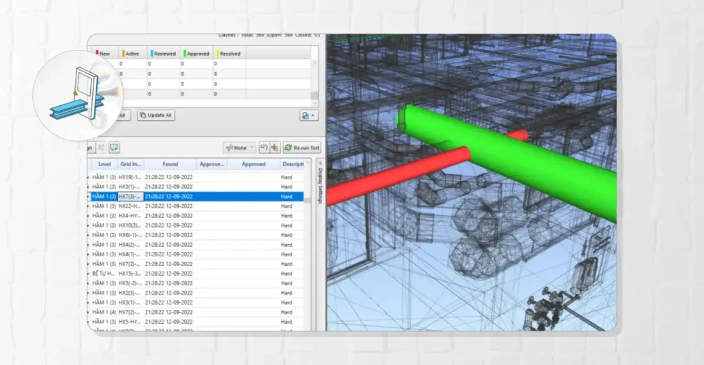 Imagem mostrando um projeto no software Revit com elementos em 3D e uma interface de usuário, destacando suas capacidades para modelagem e design arquitetônico.