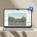 Laptop exibindo o programa Revit com uma planta arquitetônica, evidenciando o que é Revit na modelagem de projetos de construção e arquitetura.