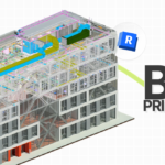 3D BIM building model in Revit showing structural and MEP systems with the text “BIM Principles”.