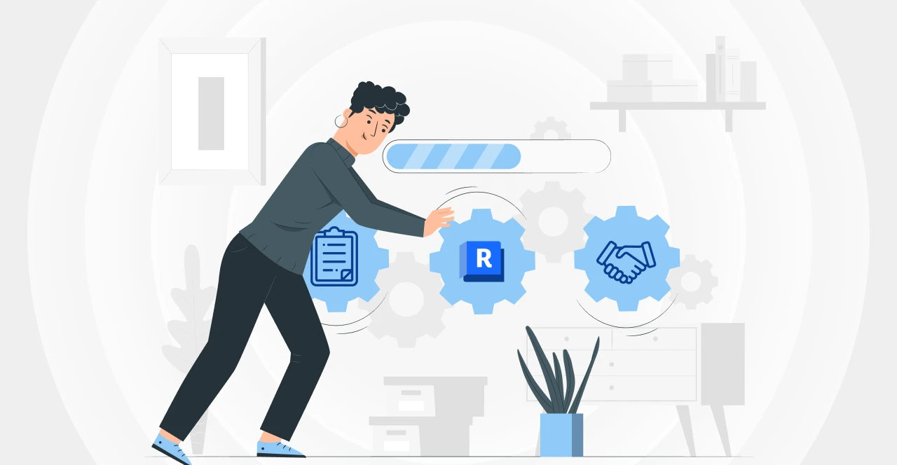 Ilustração de uma pessoa interagindo com elementos gráficos representando preceitos bim, com ícones de recomendações e parcerias comerciais, simbolizando o entendimento e a aplicação dos preceitos bim. Imagem moderna e educativa.