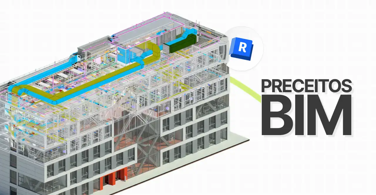 Imagem detalhada de uma estrutura de construção com foco nos preceitos BIM, destacando o uso de tecnologia e planejamento na construção civil.