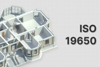 Imagem de um projeto arquitetônico de uma casa, destacando a importância da norma ISO 19650 na gestão de informações de projetos de construção.