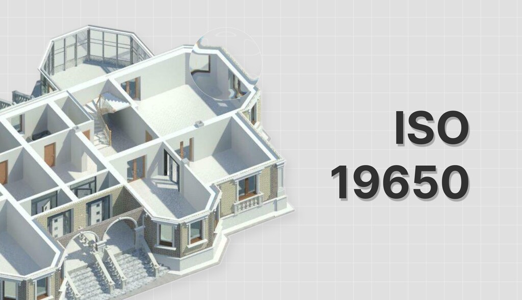 Imagem de um projeto arquitetônico de uma casa, destacando a importância da norma ISO 19650 na gestão de informações de projetos de construção.