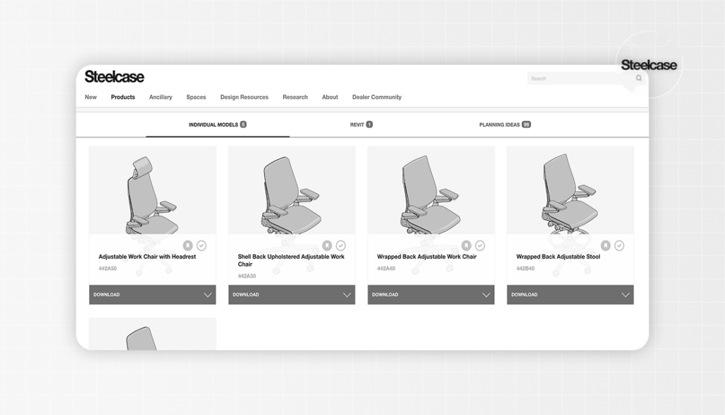 Melhores sites para baixar família revit grátis: Steelcase