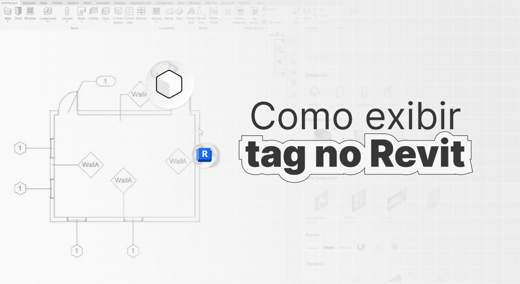 Interface do software Revit exibindo uma planta baixa com tags de parede, ilustrando como exibir tag no Revit de forma eficiente.