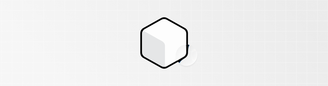 Ícone 3D abstrato de um cubo branco com contorno preto em grade, representando um componente ou família Revit grátis para download.