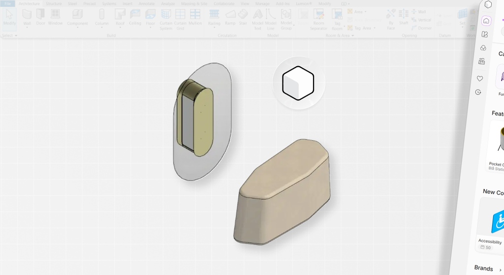 Modelos 3D de protótipos de mobiliário e elementos de design sendo criados em software CAD, refletindo as inovações esperadas no Salão de Milão 2026.