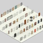 Ampla coleção de modelos 3D de portas de diversos estilos e designs, ideais para projetos arquitetônicos no Revit.