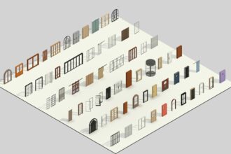 Ampla coleção de modelos 3D de portas de diversos estilos e designs, ideais para projetos arquitetônicos no Revit.