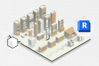Variados componentes e modelos de cozinha modulada em Revit dispostos em 3D, ideais para projetos e design de interiores.