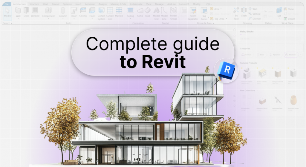 Comprehensive guide cover for Revit, featuring architectural designs and tools for building information modeling.